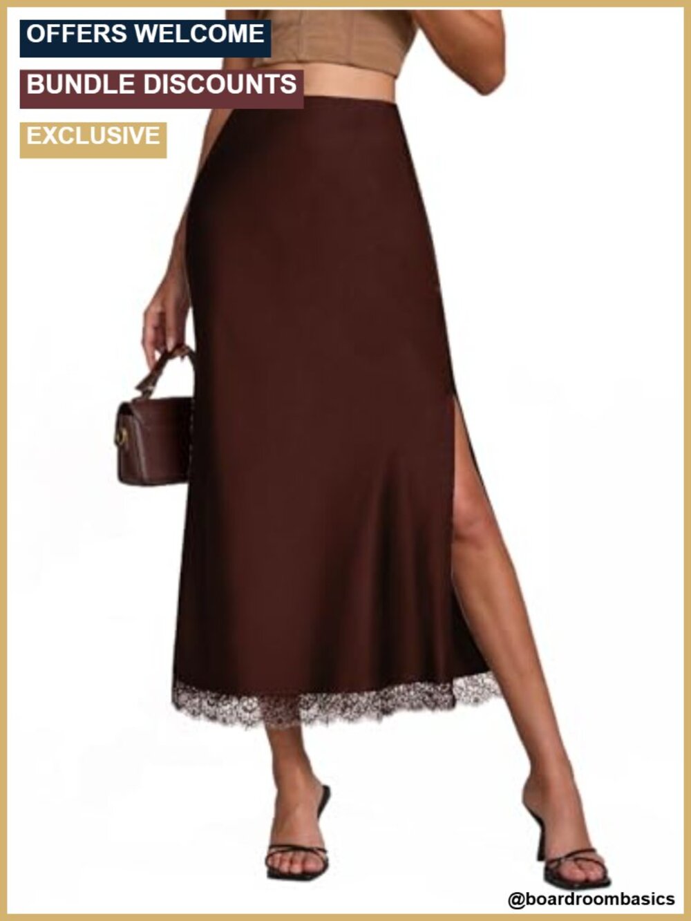 Satin Silk Maxi Slit Skirt Elastic Waistband A-Line Pull On